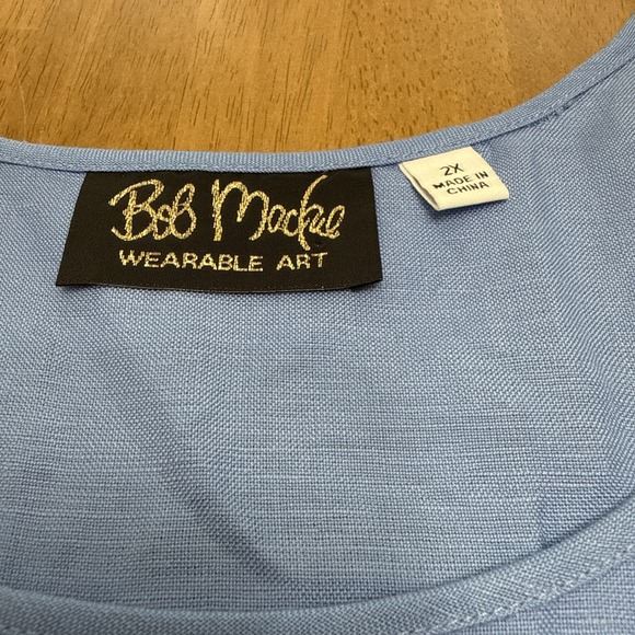 Bob Mackie linen blend shirt tank top set women's 2X blue embroidered flowers - Picture 11 of 15